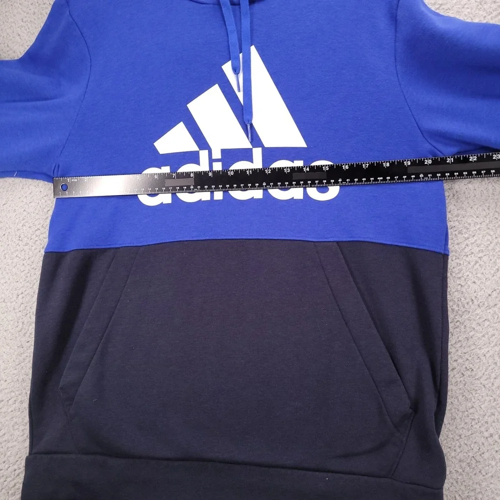 ADIDAS Sweater Mens Size LARGE Essentials Fleece Blue Colorblock Logo Hoodie‎